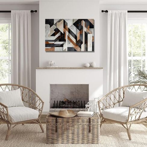Geometric Thick Texture Abstract Canvas Print Wall Art Poster for Living Room Bedroom Office Home Decor (Framed,24" L x 36" W) in Saudi Arabia