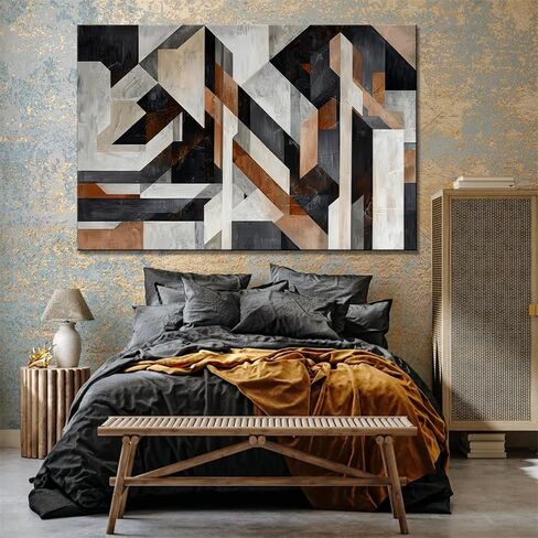 Geometric Thick Texture Abstract Canvas Print Wall Art Poster for Living Room Bedroom Office Home Decor (Framed,24" L x 36" W) in Saudi Arabia