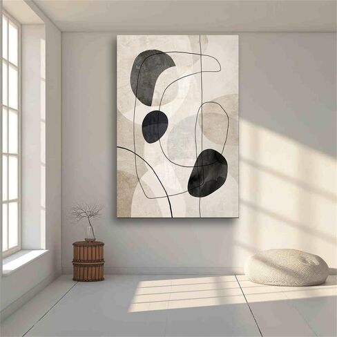 Canvas Print Neutral Beige Black Line Shape Abstract Wall Art Poster for Living Room Bedroom Office Decor (Framed,16" L x 24" W) in Saudi Arabia