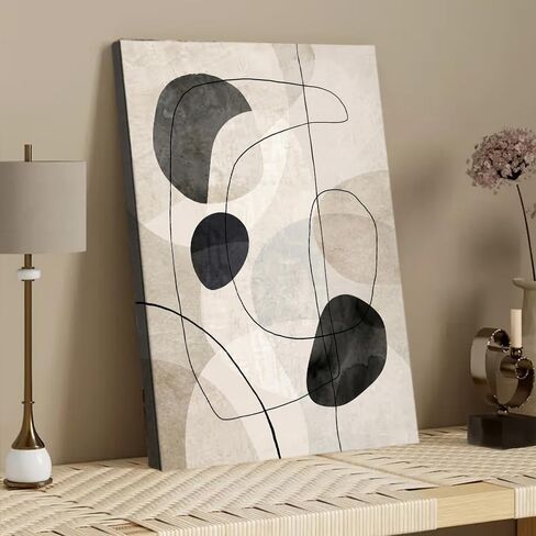 Canvas Print Neutral Beige Black Line Shape Abstract Wall Art Poster for Living Room Bedroom Office Decor (Framed,16" L x 24" W) in Saudi Arabia
