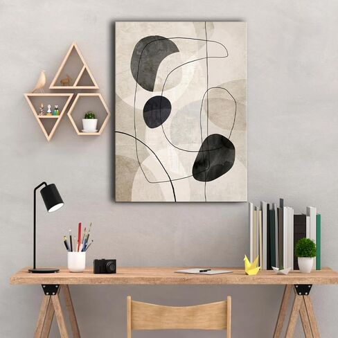 Canvas Print Neutral Beige Black Line Shape Abstract Wall Art Poster for Living Room Bedroom Office Decor (Framed,16" L x 24" W) in Saudi Arabia