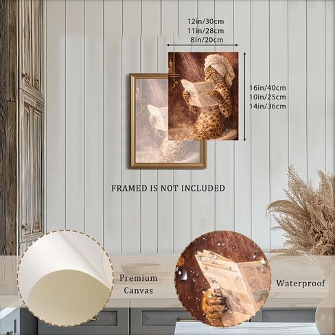 XOCUUI Unframed Wall Art,Funny Leopard in Shower Wall Art,Cheetah Reading Newspaper Wall Decor Picture,Vintage Style Animal Poster,Whimsical Bathroom Artwork - 8" X 10" in Saudi Arabia