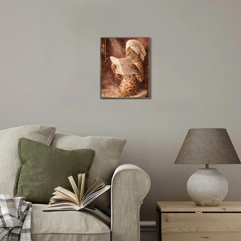 XOCUUI Unframed Wall Art,Funny Leopard in Shower Wall Art,Cheetah Reading Newspaper Wall Decor Picture,Vintage Style Animal Poster,Whimsical Bathroom Artwork - 8" X 10" in Saudi Arabia