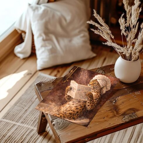 XOCUUI Unframed Wall Art,Funny Leopard in Shower Wall Art,Cheetah Reading Newspaper Wall Decor Picture,Vintage Style Animal Poster,Whimsical Bathroom Artwork - 8" X 10" in Saudi Arabia