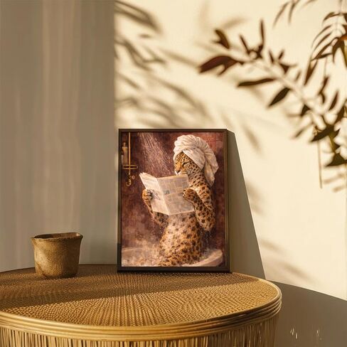 XOCUUI Unframed Wall Art,Funny Leopard in Shower Wall Art,Cheetah Reading Newspaper Wall Decor Picture,Vintage Style Animal Poster,Whimsical Bathroom Artwork - 8" X 10" in Saudi Arabia
