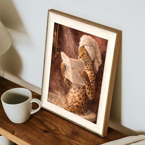 XOCUUI Unframed Wall Art,Funny Leopard in Shower Wall Art,Cheetah Reading Newspaper Wall Decor Picture,Vintage Style Animal Poster,Whimsical Bathroom Artwork - 8" X 10" in Saudi Arabia