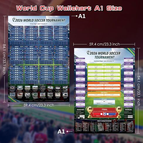ملصق جدول بطولة كأس العالم الكبير من AhfuLife، مقاس A1 - 32.6 بوصة × 23.2 بوصة، قطعتان من ديكورات الرسم البياني لتقويم كرة القدم، 2026 لوحة حائط لبطولة كرة القدم لمحبي ديكور المنزل والمكتب والحفلات (A1-مطوية) in Kuwait