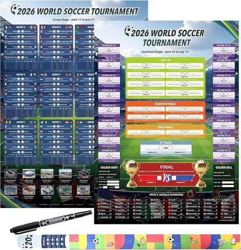 ملصق جدول بطولة كأس العالم الكبير من AhfuLife، مقاس A1 - 32.6 بوصة × 23.2 بوصة، قطعتان من ديكورات الرسم البياني لتقويم كرة القدم، 2026 لوحة حائط لبطولة كرة القدم لمحبي ديكور المنزل والمكتب والحفلات (A1-مطوية) in Kuwait