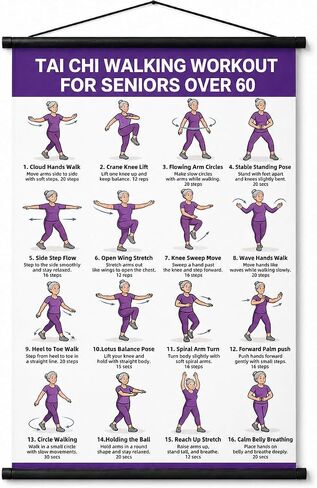 Lionpower Tai Chi Walking Workout for Seniors - Tai Chi Walking Chart & Exercise Guide Poster - Tai Chi for Beginners Instructional Wall Decor - Balance & Mobility Training for Elderly (16 x 24 inches) in Saudi Arabia