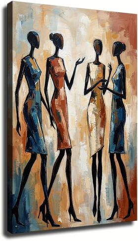 Canvas Wall Art Abstract African Women Figure Oil Painting Print Poster for Living Room Bedroom Office Decor (Framed,12" L x 16" W) in Saudi Arabia