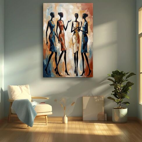 Canvas Wall Art Abstract African Women Figure Oil Painting Print Poster for Living Room Bedroom Office Decor (Framed,12" L x 16" W) in Saudi Arabia