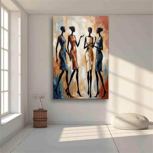 Canvas Wall Art Abstract African Women Figure Oil Painting Print Poster for Living Room Bedroom Office Decor (Framed,12" L x 16" W) in Saudi Arabia