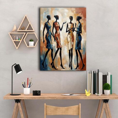 Canvas Wall Art Abstract African Women Figure Oil Painting Print Poster for Living Room Bedroom Office Decor (Framed,12" L x 16" W) in Saudi Arabia