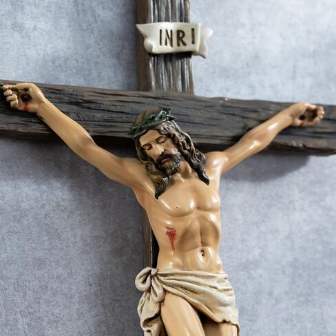 Kreative&Kind Catholic Crucifix Wall Cross, 10 Inch Jesus Cross for Wall, Hanging Realistic Crucifix Catholic Cross, Crucifijos Catolicos, Cristos Catolicos Home Décor, Religious Wall Art for Altar, Religious Gift in Saudi Arabia
