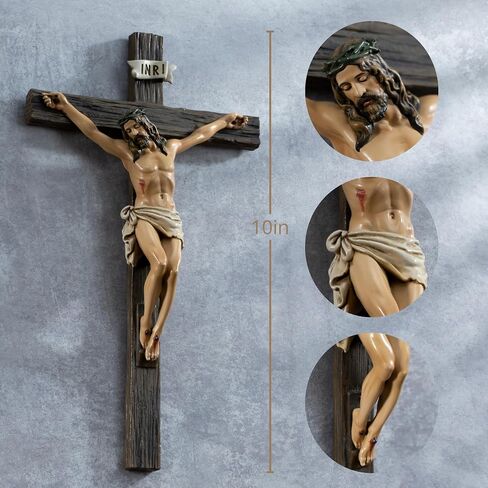 Kreative&Kind Catholic Crucifix Wall Cross, 10 Inch Jesus Cross for Wall, Hanging Realistic Crucifix Catholic Cross, Crucifijos Catolicos, Cristos Catolicos Home Décor, Religious Wall Art for Altar, Religious Gift in Saudi Arabia