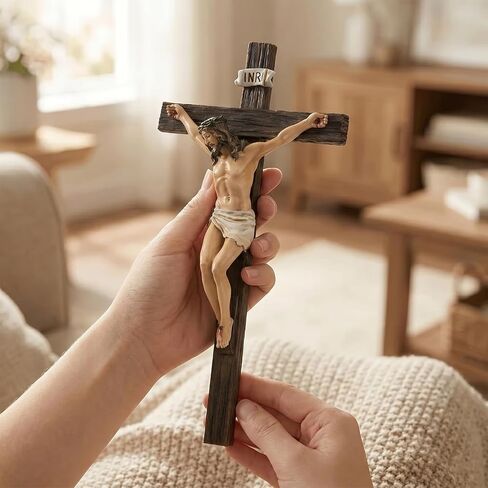 Kreative&Kind Catholic Crucifix Wall Cross, 10 Inch Jesus Cross for Wall, Hanging Realistic Crucifix Catholic Cross, Crucifijos Catolicos, Cristos Catolicos Home Décor, Religious Wall Art for Altar, Religious Gift in Saudi Arabia