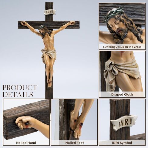 Kreative&Kind Catholic Crucifix Wall Cross, 10 Inch Jesus Cross for Wall, Hanging Realistic Crucifix Catholic Cross, Crucifijos Catolicos, Cristos Catolicos Home Décor, Religious Wall Art for Altar, Religious Gift in Saudi Arabia