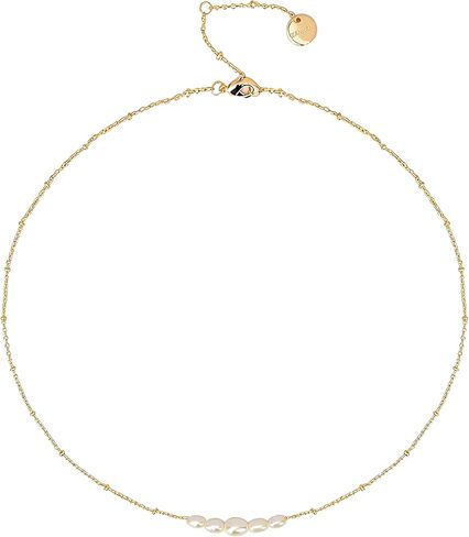 Zannah 18K Gold Plated Dainty Pearl Necklace for Women - Rich Yellow Gold Minimalist Freshwater Pearl Pendant Necklace with Sparkling Beaded Chain Elegant Tiny Gold Jewelry Gifts Idea (16.5" + 2.3" Extender) in Saudi Arabia