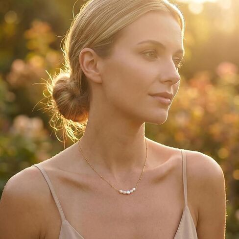 Zannah 18K Gold Plated Dainty Pearl Necklace for Women - Rich Yellow Gold Minimalist Freshwater Pearl Pendant Necklace with Sparkling Beaded Chain Elegant Tiny Gold Jewelry Gifts Idea (16.5" + 2.3" Extender) in Saudi Arabia