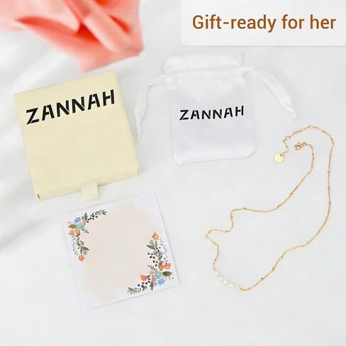 Zannah 18K Gold Plated Dainty Pearl Necklace for Women - Rich Yellow Gold Minimalist Freshwater Pearl Pendant Necklace with Sparkling Beaded Chain Elegant Tiny Gold Jewelry Gifts Idea (16.5" + 2.3" Extender) in Saudi Arabia