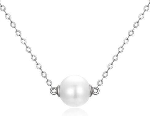 14K Solid Gold Pearl Necklace for Women, Delicate Cultured Freshwater Pearl Choker Pendant Necklace Love Jewelry Gift for Mom, Wife 16"-18" in Kuwait