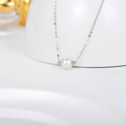 14K Solid Gold Pearl Necklace for Women, Delicate Cultured Freshwater Pearl Choker Pendant Necklace Love Jewelry Gift for Mom, Wife 16"-18" in Kuwait