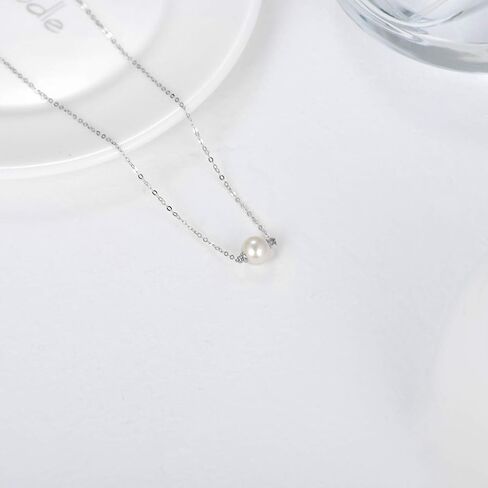 14K Solid Gold Pearl Necklace for Women, Delicate Cultured Freshwater Pearl Choker Pendant Necklace Love Jewelry Gift for Mom, Wife 16"-18" in Kuwait