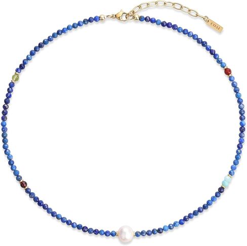 COAI Dainty Beads Crystal Necklace for Women, Natural Pearl Spinel Lapis Lazuli Beaded Necklace for Women Summer Beach Jewelry, 16" with 2" Extender in Kuwait