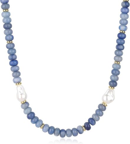 SAMYA Beaded Necklace for Women with Natural Gemstone & Baroque Pearl, Adjustable 16.5"+2" Layering Necklace, Boho Summer Beach Jewelry in Kuwait