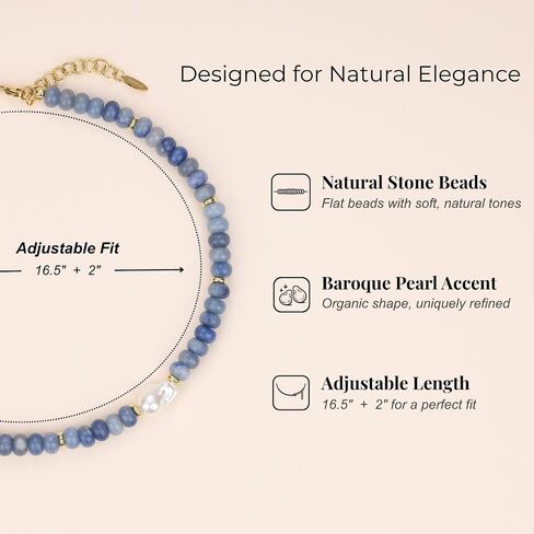 SAMYA Beaded Necklace for Women with Natural Gemstone & Baroque Pearl, Adjustable 16.5"+2" Layering Necklace, Boho Summer Beach Jewelry in Kuwait