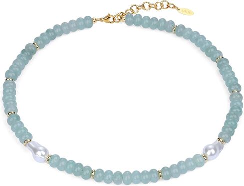 SAMYA Beaded Necklace for Women with Natural Gemstone & Baroque Pearl, Adjustable 16.5"+2" Layering Necklace, Boho Summer Beach Jewelry in Kuwait