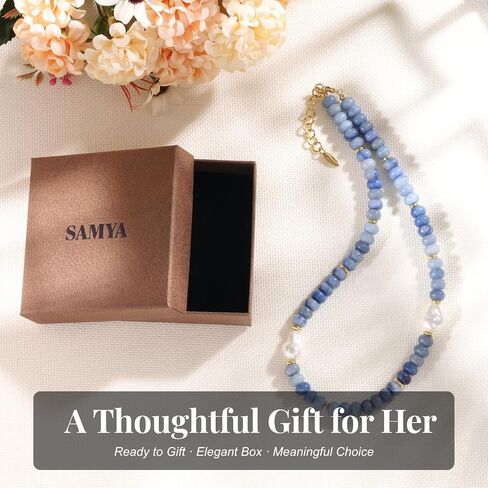 SAMYA Beaded Necklace for Women with Natural Gemstone & Baroque Pearl, Adjustable 16.5"+2" Layering Necklace, Boho Summer Beach Jewelry in Kuwait