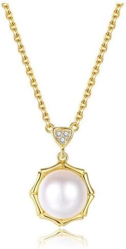14K Gold Freshwater White Pearl Sun Pendant Necklace with Moissanite Accents, Classic Elegant Jewelry for Women in Kuwait