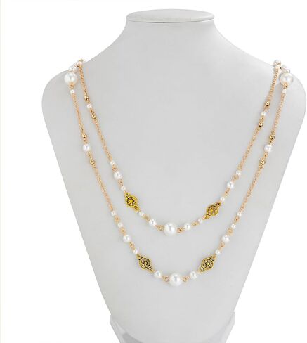 Long Layered Necklace for Women Adjustable Multi-Way Pearl & Beaded Double Strand Y Style Jewelry Dainty Statement Chain – Boho Country Concert Outfit Jewelry, Sweater Chain in Saudi Arabia