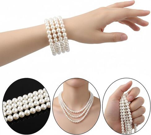 59" Long Pearl Necklace, Faux Pearls Necklaces for Women Elegant Pearl Choker Necklace Layered Pearls Dangle Necklaces Imitation-Pearl Strand for Wedding Party Costume Jewelry Gifts in Saudi Arabia