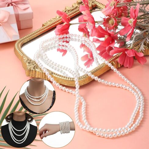 59" Long Pearl Necklace, Faux Pearls Necklaces for Women Elegant Pearl Choker Necklace Layered Pearls Dangle Necklaces Imitation-Pearl Strand for Wedding Party Costume Jewelry Gifts in Saudi Arabia