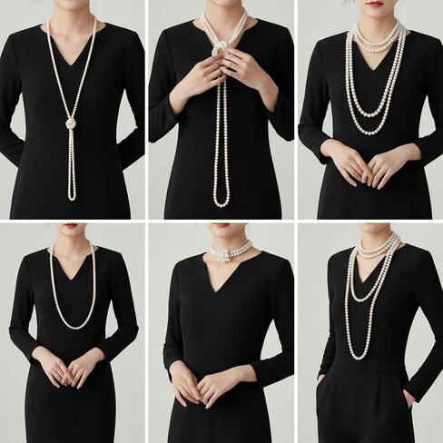 59" Long Pearl Necklace, Faux Pearls Necklaces for Women Elegant Pearl Choker Necklace Layered Pearls Dangle Necklaces Imitation-Pearl Strand for Wedding Party Costume Jewelry Gifts in Saudi Arabia