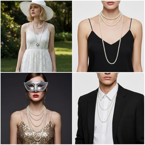 59" Long Pearl Necklace, Faux Pearls Necklaces for Women Elegant Pearl Choker Necklace Layered Pearls Dangle Necklaces Imitation-Pearl Strand for Wedding Party Costume Jewelry Gifts in Saudi Arabia