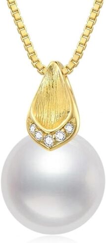 Real 14k Gold Diamond Pearl Pendant and Sterling Silver Box Chain Necklace for Women, 18"+2" in Saudi Arabia