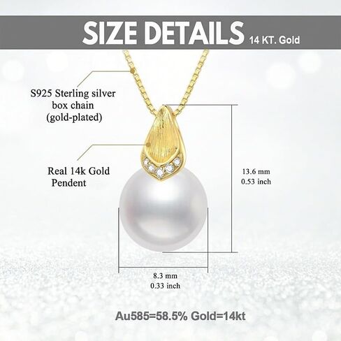 Real 14k Gold Diamond Pearl Pendant and Sterling Silver Box Chain Necklace for Women, 18"+2" in Saudi Arabia
