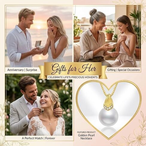 Real 14k Gold Diamond Pearl Pendant and Sterling Silver Box Chain Necklace for Women, 18"+2" in Saudi Arabia