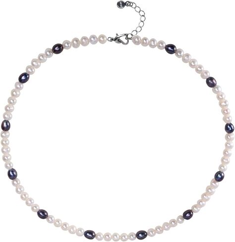 Natural Freshwater Pearl Bead Necklace for Women, Sterling Silver and 18K Gold-Plated, Multiple Styles, Ideal for Valentine's Day, Anniversaries, and Birthdays(White and Black) in Saudi Arabia