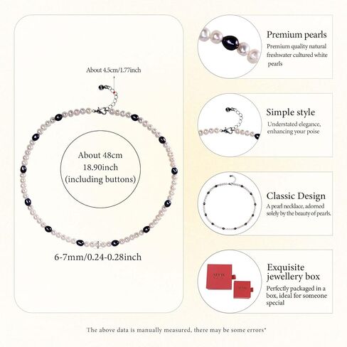 Natural Freshwater Pearl Bead Necklace for Women, Sterling Silver and 18K Gold-Plated, Multiple Styles, Ideal for Valentine's Day, Anniversaries, and Birthdays(White and Black) in Saudi Arabia