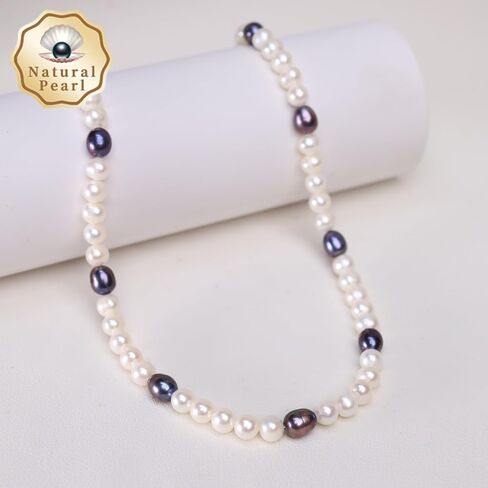 Natural Freshwater Pearl Bead Necklace for Women, Sterling Silver and 18K Gold-Plated, Multiple Styles, Ideal for Valentine's Day, Anniversaries, and Birthdays(White and Black) in Saudi Arabia