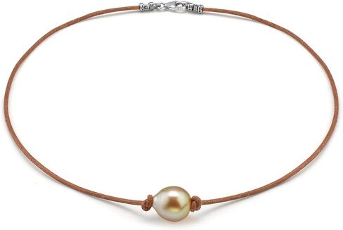 قلادة من الفضة الإسترليني من Pearl Source 11-12 مم من جلد اللؤلؤ الباروكي الذهبي الأصلي في بحر الجنوب بطول 16 بوصة للنساء in Kuwait