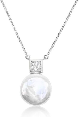 14K Gold Natural Baroque Pearl Necklace with Moissanite, Delicate Irregular Pearl Necklace, Ideal Jewelry Gift for Her in Kuwait