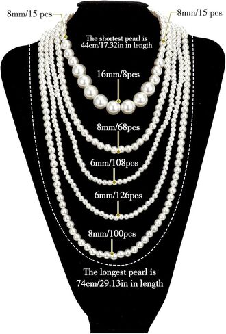 Pearl Necklaces for Women, Five Layer Pearl Necklace, Multi Long Strand Layered Pearls Necklaces,Retro style for Wedding Party 1920s Costume Jewelry in Kuwait