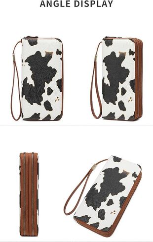 Genuine Leather Women's Cellphone Wallet with Dual Zipper, Long Design & Removable Wristlet Strap, Includes Box (Leopard print) in Kuwait