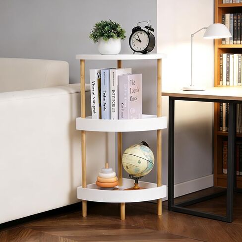 3-Tier Bamboo Corner Shelf - No Screws, Twist & Lock Assembly in 5 Mins, 5-Layer Lacquer Finish, Sturdy & Anti-Tip Design for Kitchen, Bathroom, Living Room, Easy to Clean in Kuwait