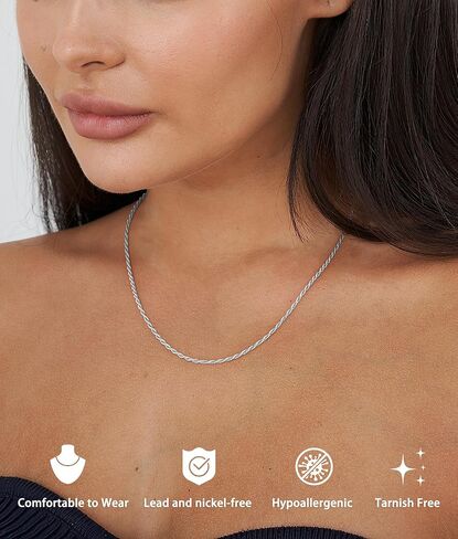 925 Sterling Silver Chain Necklace for Women, 2mm Rope Chains 14K Gold Plated Chain for Women Shiny Women's Chains Necklace 16 18 20 22 24 26 Inch in Kuwait